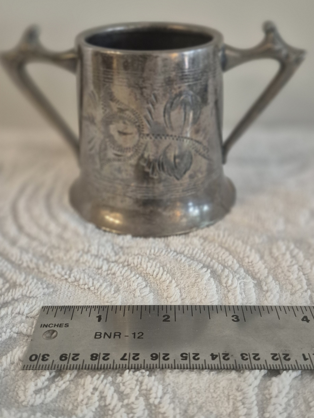 Engraved Two-Handled Sugar Cup - Pewter